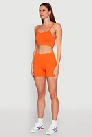 Womens Rib Knit Crop Top and Biker Shorts, Orange, Size L-XL