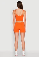 Womens Rib Knit Crop Top and Biker Shorts, Orange, Size L-XL