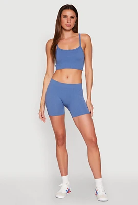 Womens Rib Knit Crop Top and Biker Shorts, S-M