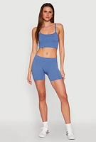Womens Rib Knit Crop Top and Biker Shorts,