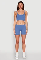 Womens Rib Knit Crop Top and Biker Shorts,