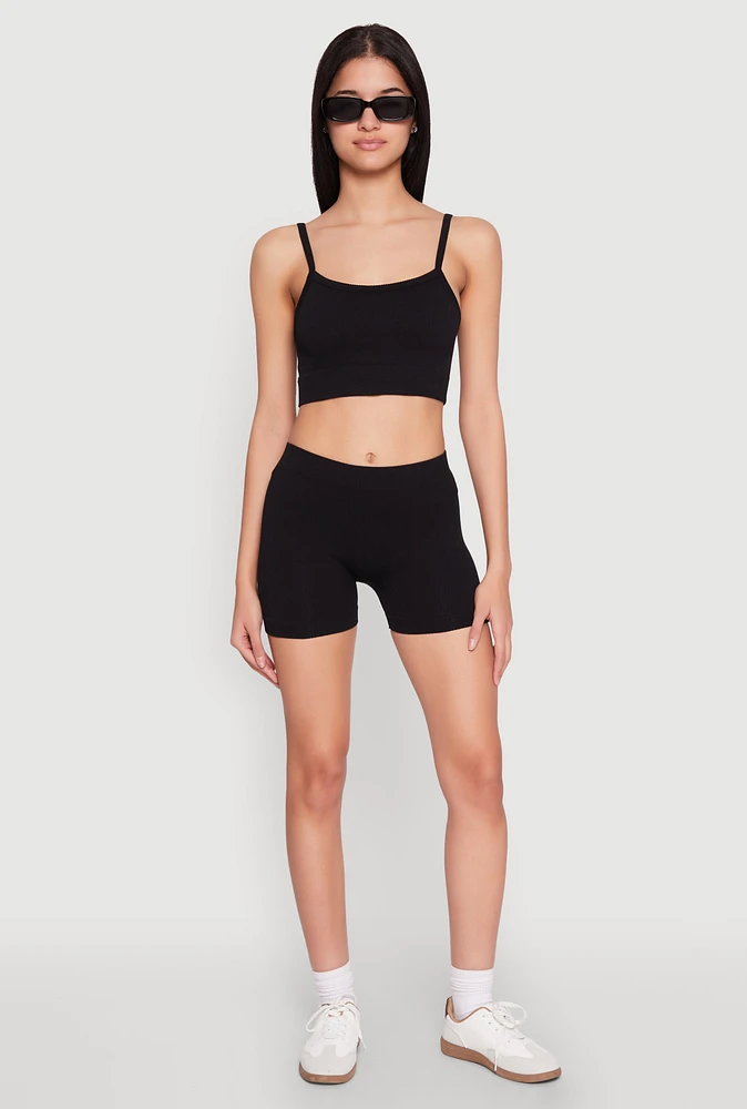Womens Seamless Cropped Cami and Shorts Set,