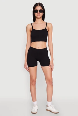 Womens Seamless Cropped Cami and Shorts Set,