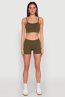 Womens Seamless Cropped Cami and Shorts Set, Green, Size S-M