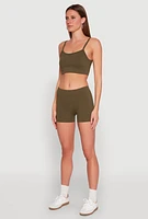 Womens Seamless Cropped Cami and Shorts Set, Green, Size S-M