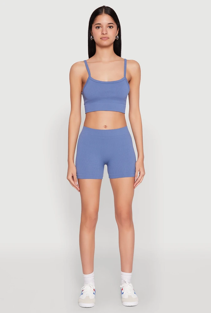 Womens Seamless Cropped Cami and Shorts Set, S-M