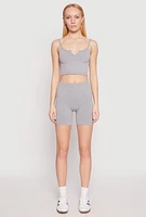 Womens Seamless Notch Neck Cami and Biker Shorts, Grey, Size S-M