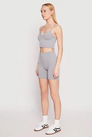 Womens Seamless Notch Neck Cami and Biker Shorts, Grey, Size S-M