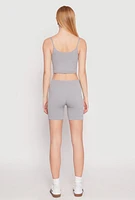 Womens Seamless Notch Neck Cami and Biker Shorts, Grey, Size S-M