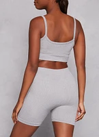 Womens Seamless Ribbed Cropped Cami and Biker Shorts, Grey,