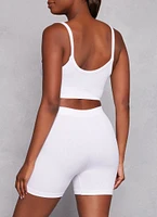 Womens Seamless Ribbed Cropped Cami and Biker Shorts, White, Size M