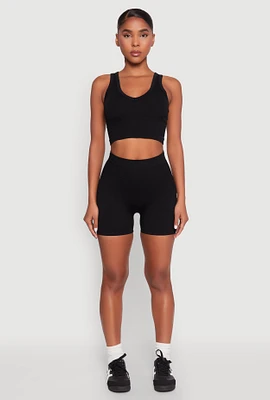 Womens Seamless V Neck Cropped Tank Top and Shorts,