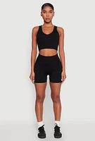 Womens Seamless V Neck Cropped Tank Top and Shorts,
