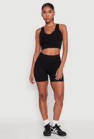 Womens Seamless V Neck Cropped Tank Top and Shorts,