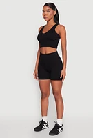 Womens Seamless V Neck Cropped Tank Top and Shorts,