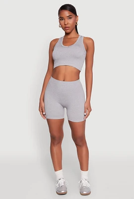 Womens Seamless V Neck Cropped Tank Top and Shorts,