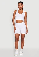 Womens Seamless V Neck Cropped Tank Top and Shorts, White, Size XL