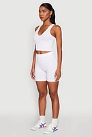 Womens Seamless V Neck Cropped Tank Top and Shorts, White, Size XL