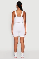 Womens Seamless V Neck Cropped Tank Top and Shorts, White, Size XL