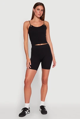 Womens Metallic Chain Strap Seamless Cami and Shorts,