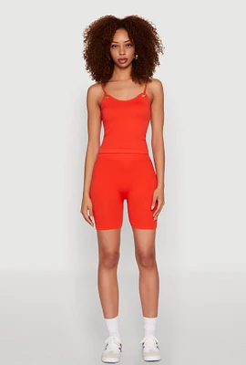 Womens Metallic Chain Strap Seamless Cami and Shorts, Orange, Size S