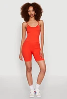 Womens Metallic Chain Strap Seamless Cami and Shorts, Orange, Size S