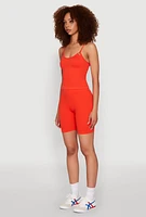 Womens Metallic Chain Strap Seamless Cami and Shorts, Orange, Size S