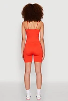 Womens Metallic Chain Strap Seamless Cami and Shorts, Orange, Size S