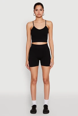 Womens Seamless Cropped Cami and Biker Shorts Set,