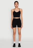 Womens Seamless Cropped Cami and Biker Shorts Set, L