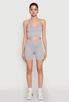 Womens Seamless Cropped Cami and Biker Shorts Set, Grey,