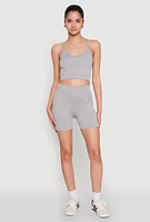 Womens Seamless Cropped Cami and Biker Shorts Set, Grey,