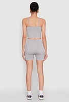 Womens Seamless Cropped Cami and Biker Shorts Set, Grey,