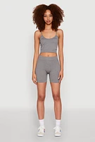 Womens Seamless Cropped Cami and Biker Shorts Set, Grey,