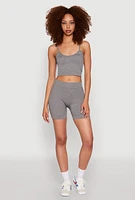 Womens Seamless Cropped Cami and Biker Shorts Set, Grey,