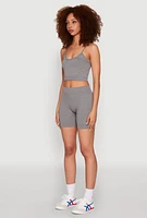 Womens Seamless Cropped Cami and Biker Shorts Set, Grey,