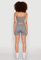Womens Seamless Cropped Cami and Biker Shorts Set, Grey,