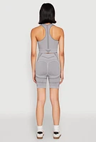 Womens Seamless Rib Knit Two Tone Racerback Tank Top and Shorts,