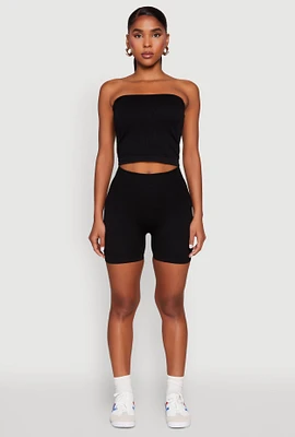 Womens Compression Rib Seamless Tube Top and Shorts,