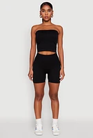 Womens Compression Rib Seamless Tube Top and Shorts,