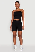 Womens Compression Rib Seamless Tube Top and Shorts,