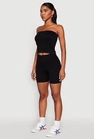 Womens Compression Rib Seamless Tube Top and Shorts,