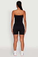 Womens Compression Rib Seamless Tube Top and Shorts,