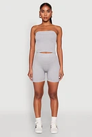 Womens Compression Rib Seamless Tube Top and Shorts,