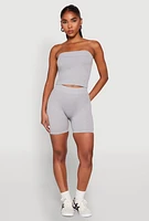 Womens Compression Rib Seamless Tube Top and Shorts,