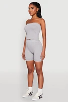 Womens Compression Rib Seamless Tube Top and Shorts,