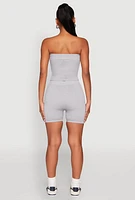 Womens Compression Rib Seamless Tube Top and Shorts,