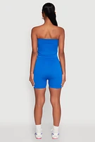 Womens Compression Rib Seamless Tube Top and Shorts, Blue, Size XL