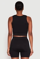 Womens Seamless V Neck Crop Top and Biker Shorts, Black, Size S