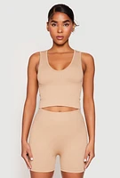 Womens Seamless V Neck Crop Top and Biker Shorts, S